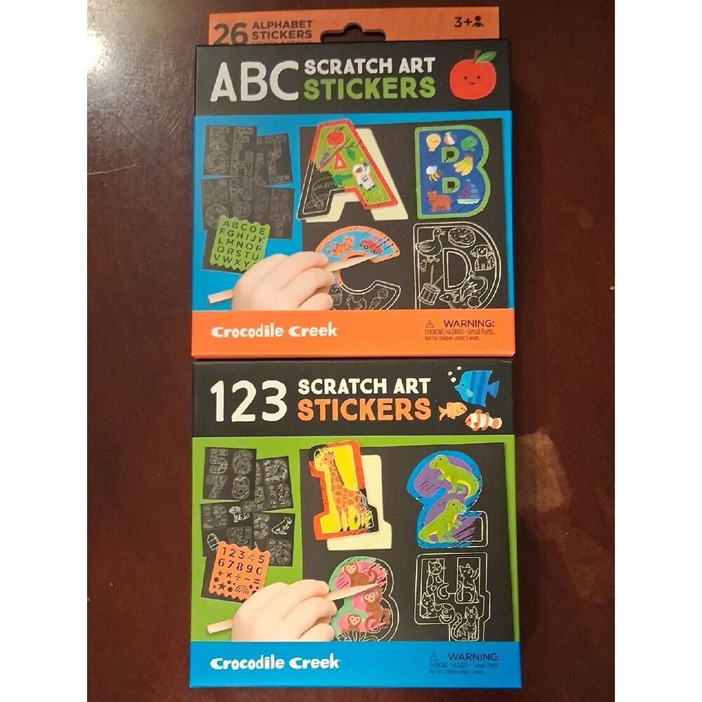 2 Scratch Art Stickers ABC And 123 By Crocodile Creek New Sealed Boxes